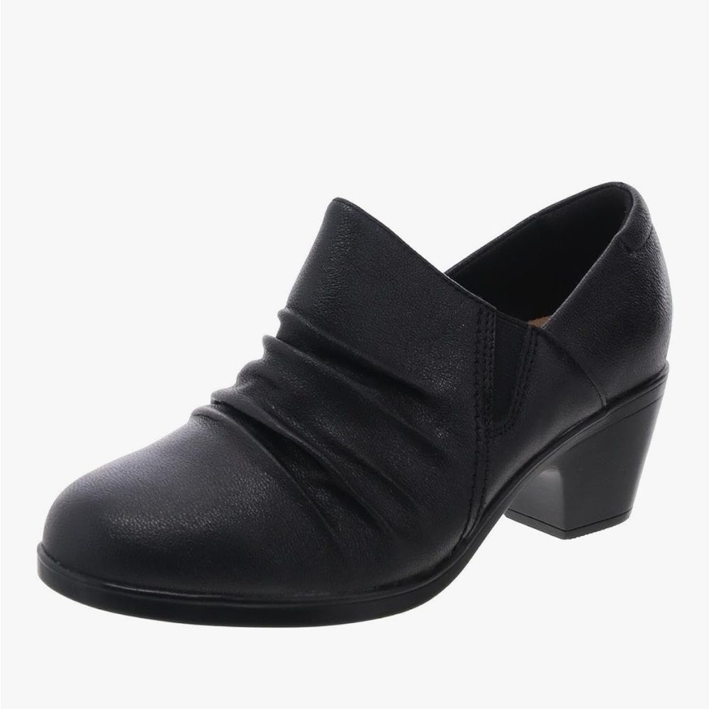 Clarks Women’s Size 9 Emily Cove Slip On Black Leather Clog Shootie